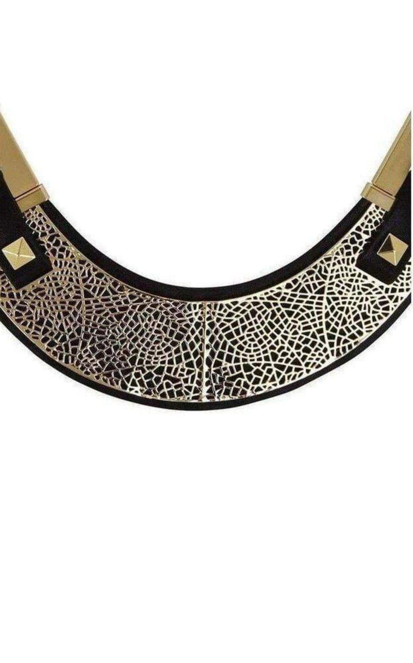 BCBGMAXAZRIA Faux-Leather Filigree-Plate Necklace