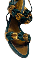 Green Gold Braided Leather Sandals BCBGMAXAZRIA