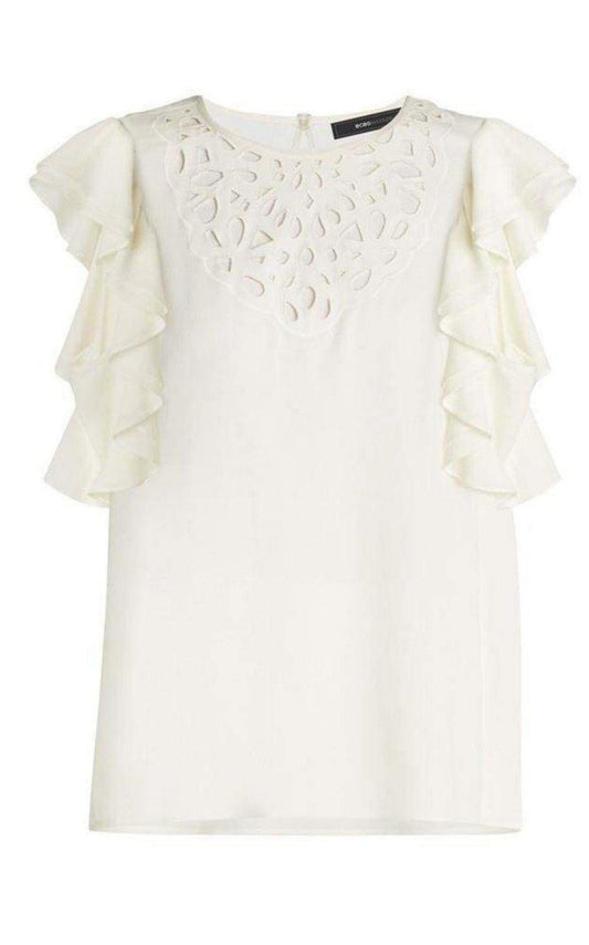 Haidee Flutter-Sleeve Cutout Embroidered Top BCBGMAXAZRIA