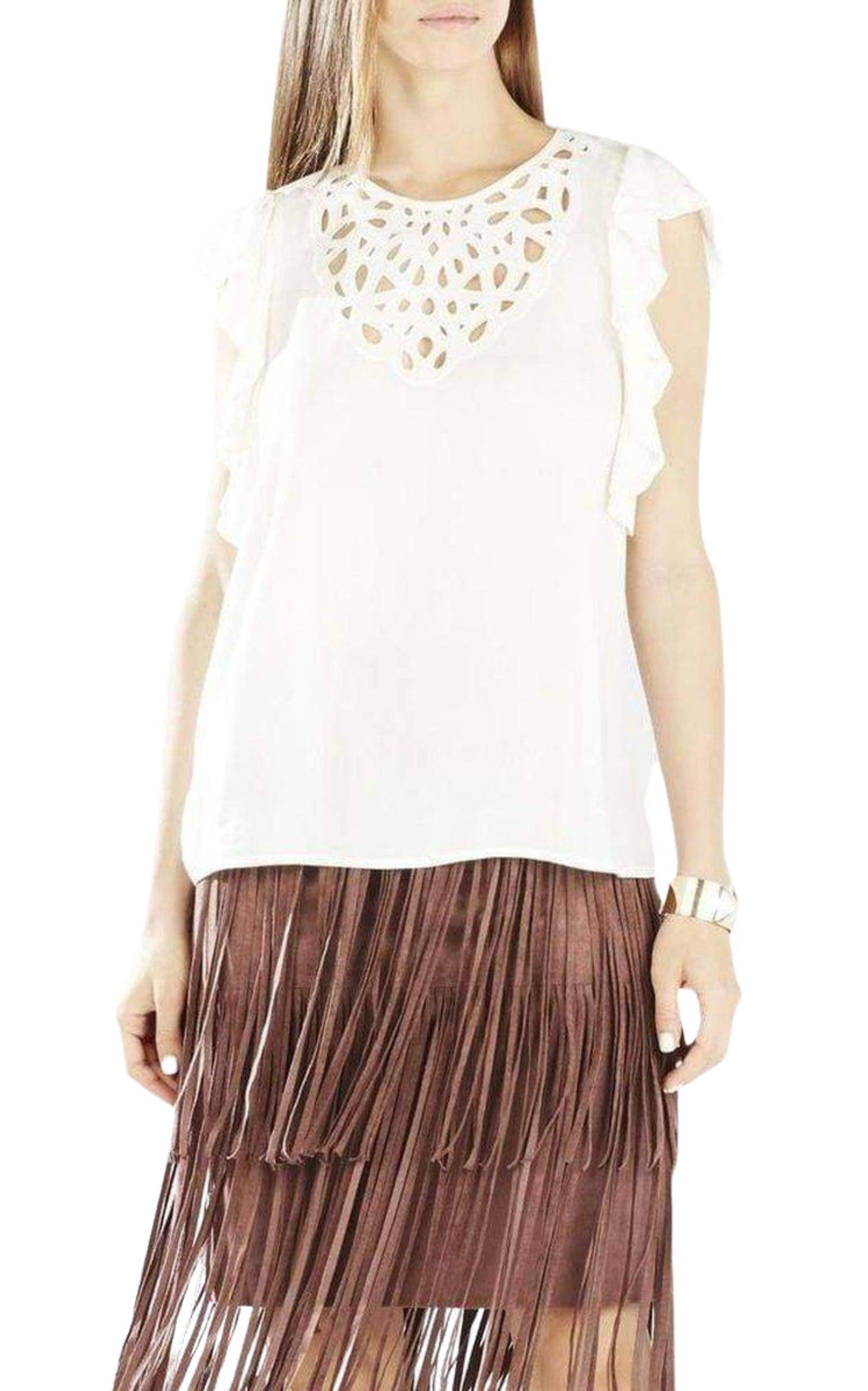 Haidee Flutter-Sleeve Cutout Embroidered Top BCBGMAXAZRIA