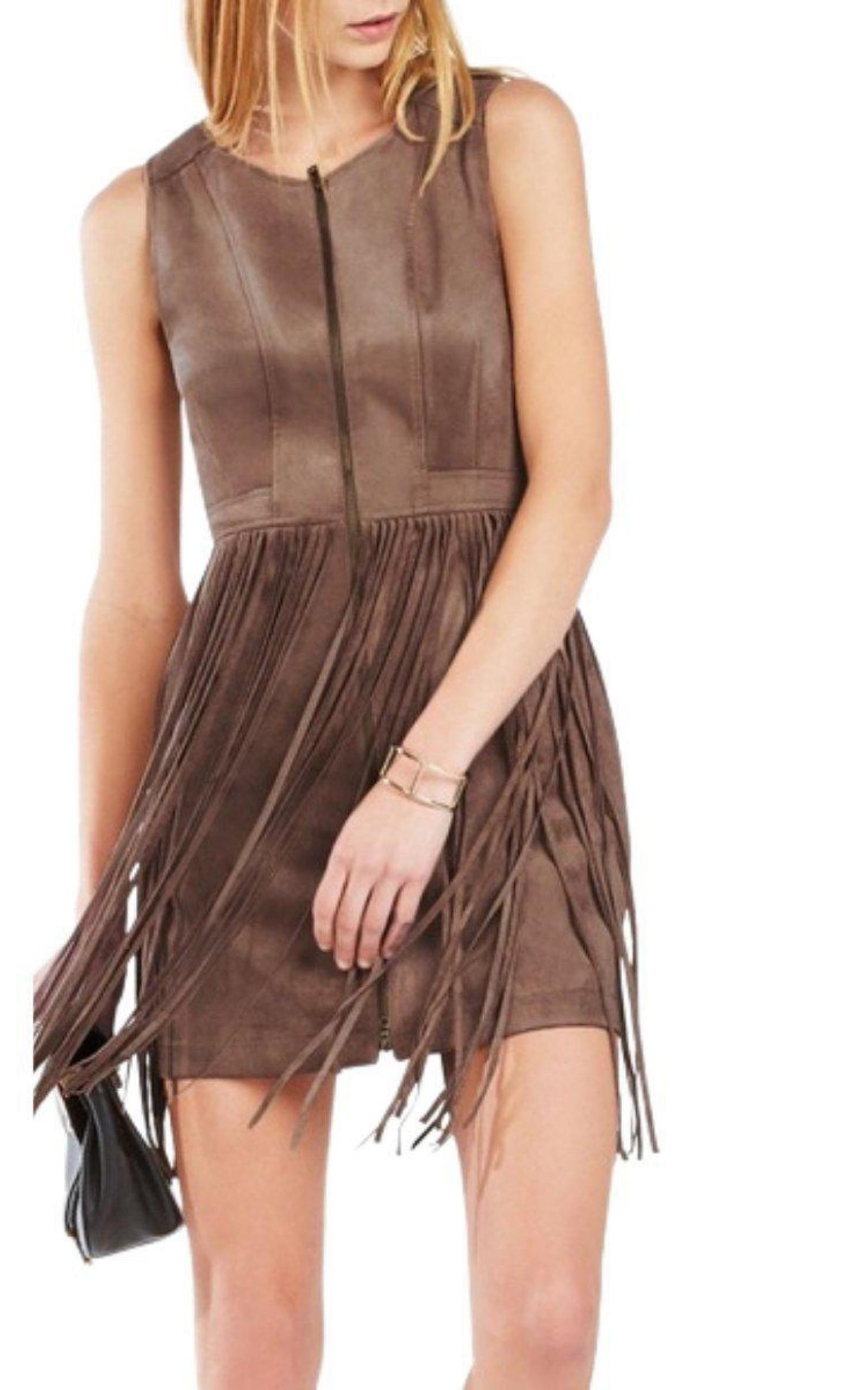 Hamin Fringe Faux Suede Vest Dress BCBGMAXAZRIA