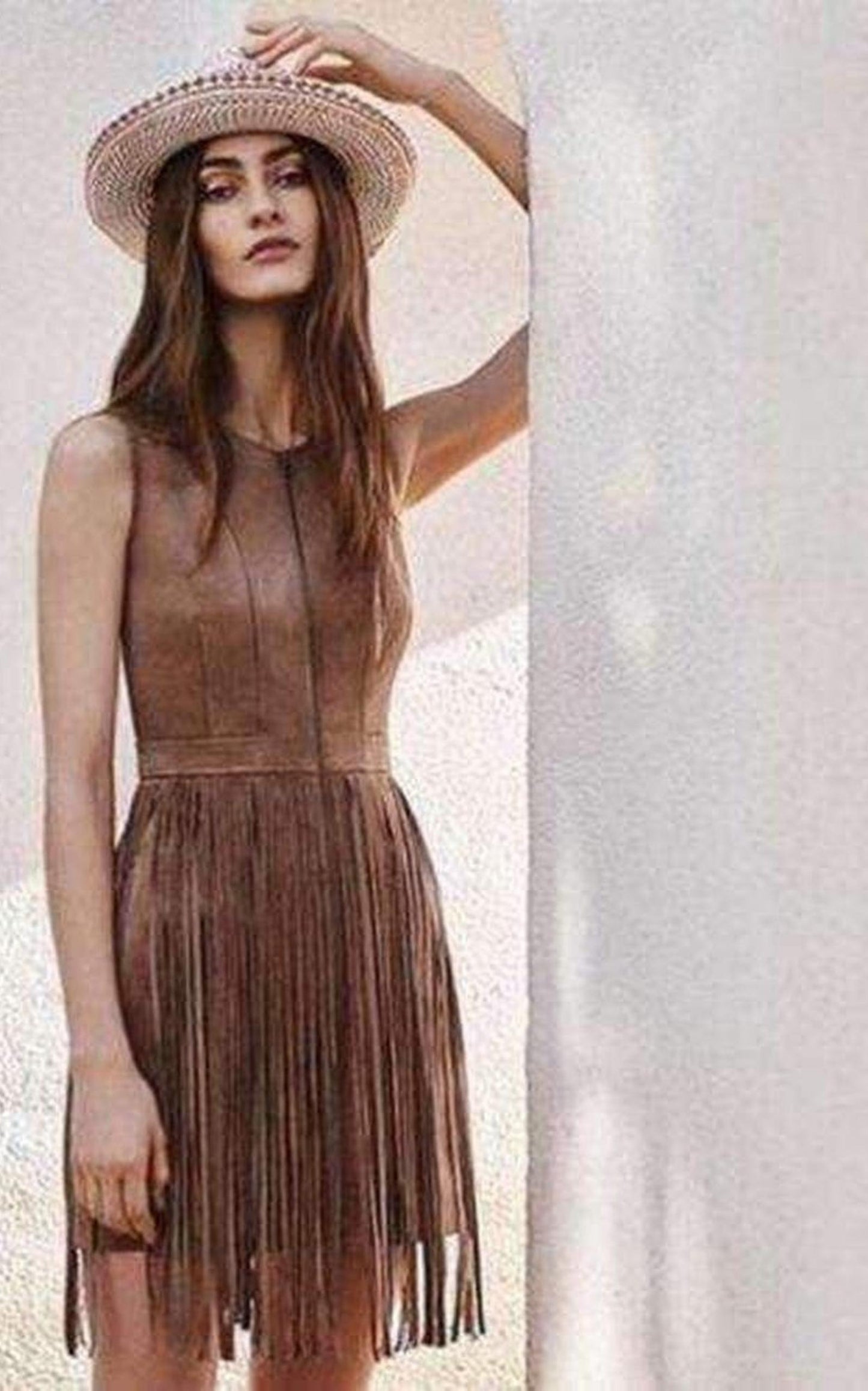 Hamin Fringe Faux Suede Vest Dress BCBGMAXAZRIA