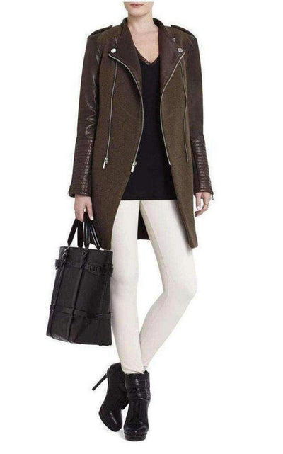 BCBGMAXAZRIA Julia Contrast Leather Sleeves Coat