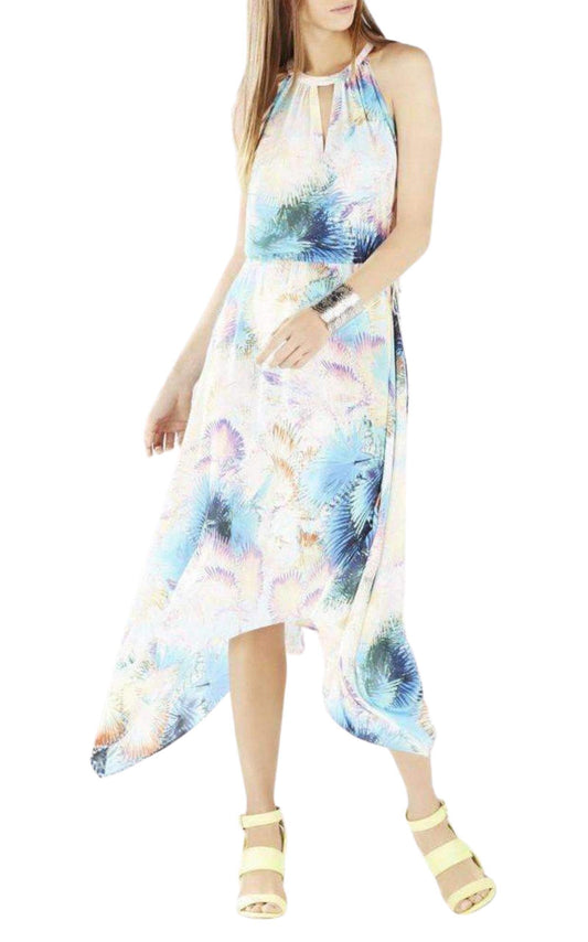 Keelie Printed Waist Tie Halter Dress BCBGMAXAZRIA