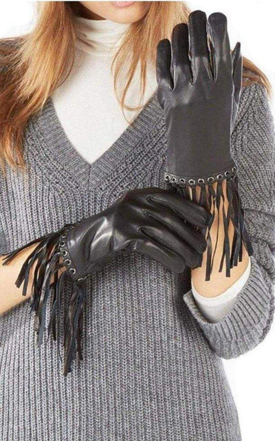 Leather Fringe Gloves BCBGMAXAZRIA