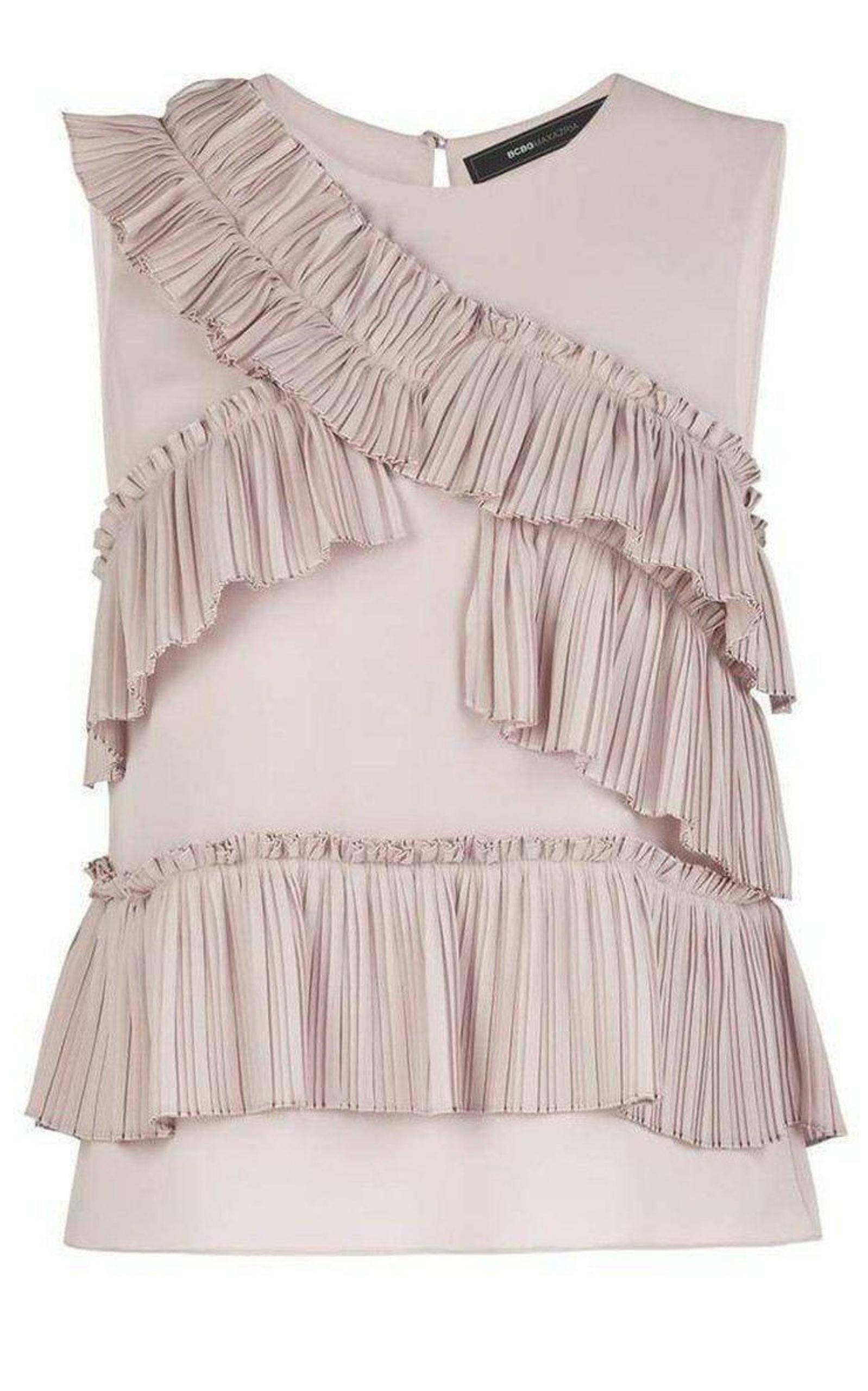 Lorain Pleated Ruffle Applique Top BCBGMAXAZRIA