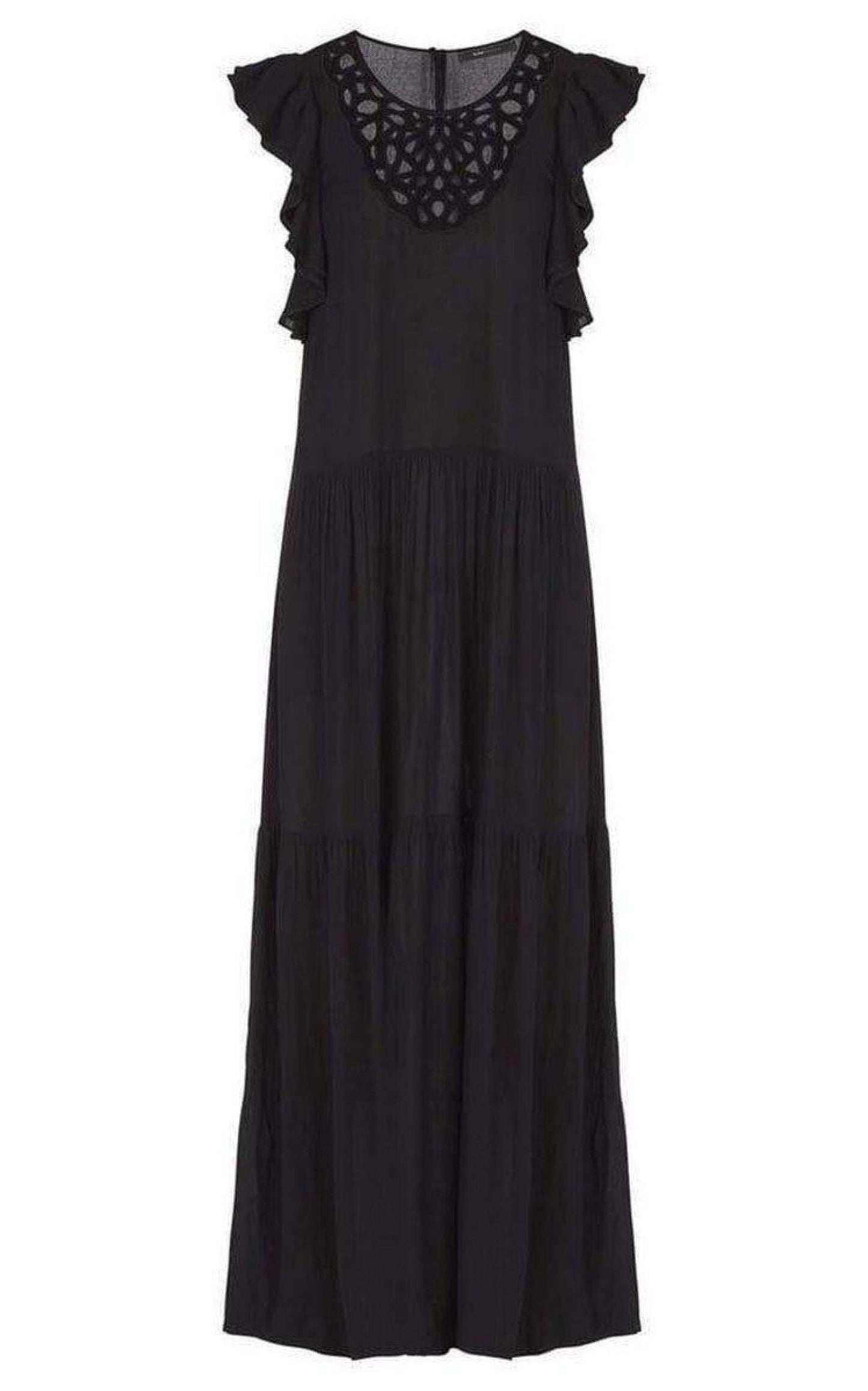 Lyndsy Flutter Sleeve Cutout Embroidered Maxi Dress BCBGMAXAZRIA