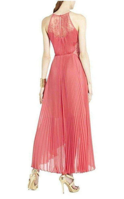 Maryella Deep Coral Pleat and Lace Dres BCBGMAXAZRIA