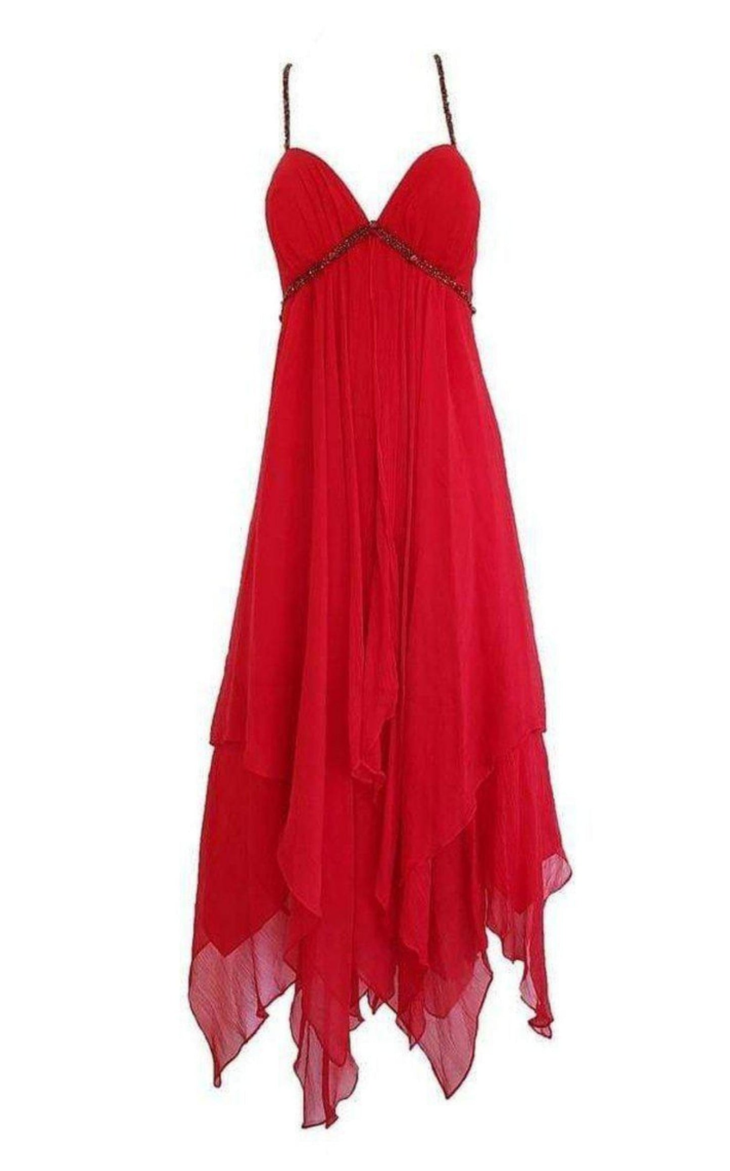 New Red Silk Asymmetrical Embellished Dress BCBGMAXAZRIA