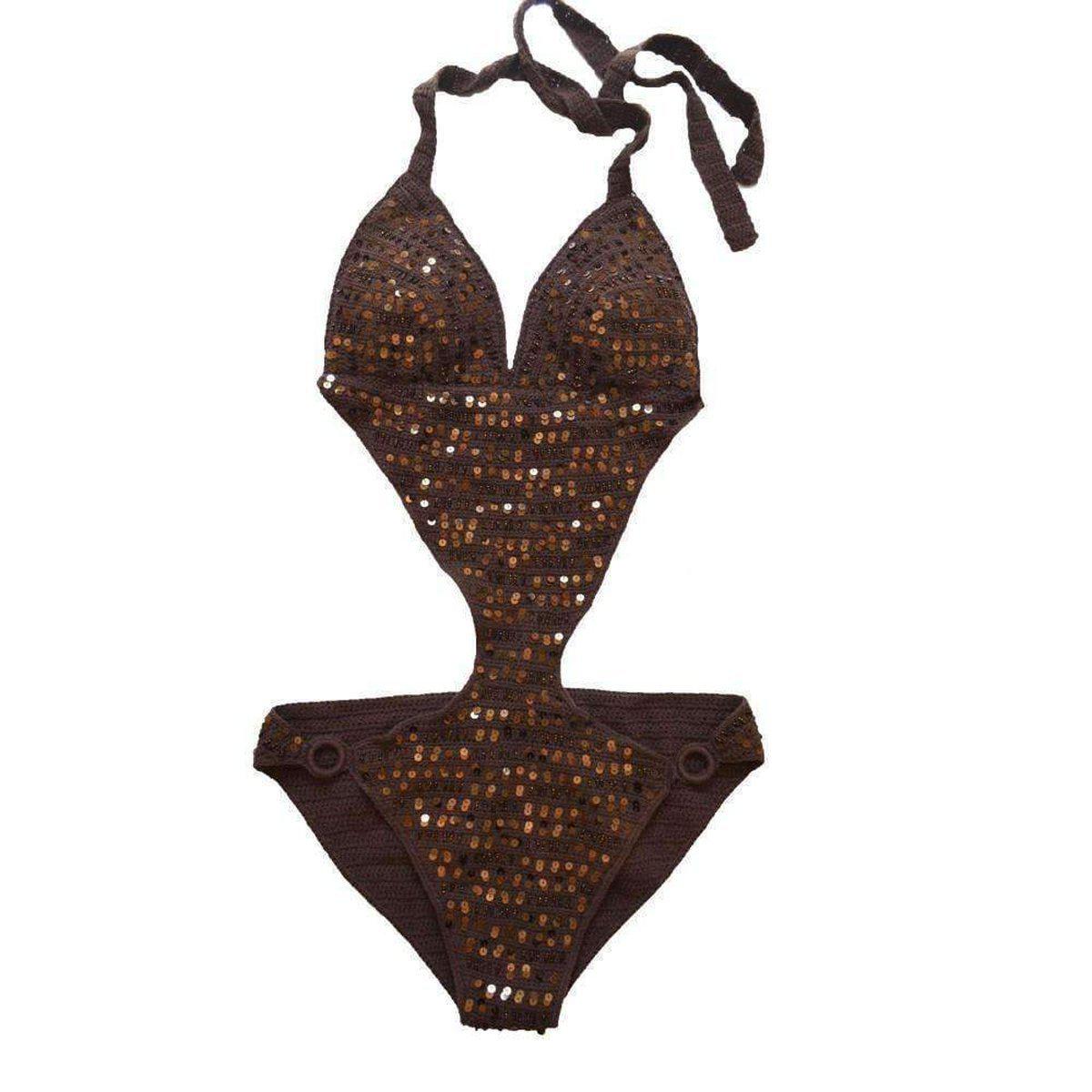 BCBGMAXAZRIA One Piece Sequined Crochet Swimsuit