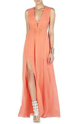 Plunging V-Neck Cutout Gown BCBGMAXAZRIA