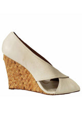 Raisa White Leather Wedge Sandal BCBGMAXAZRIA