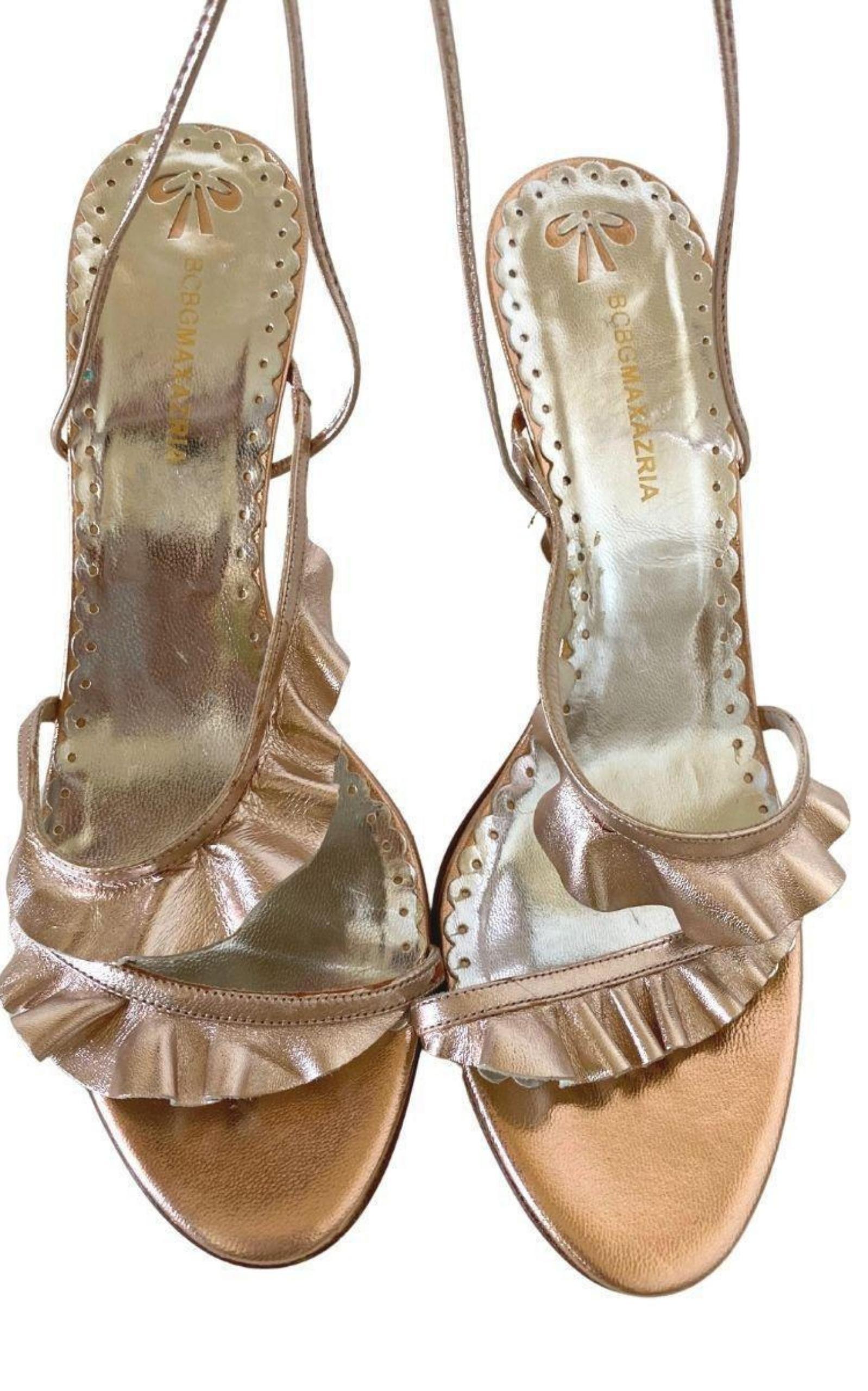 Rose Gold Leather Strappy Sandals BCBGMAXAZRIA