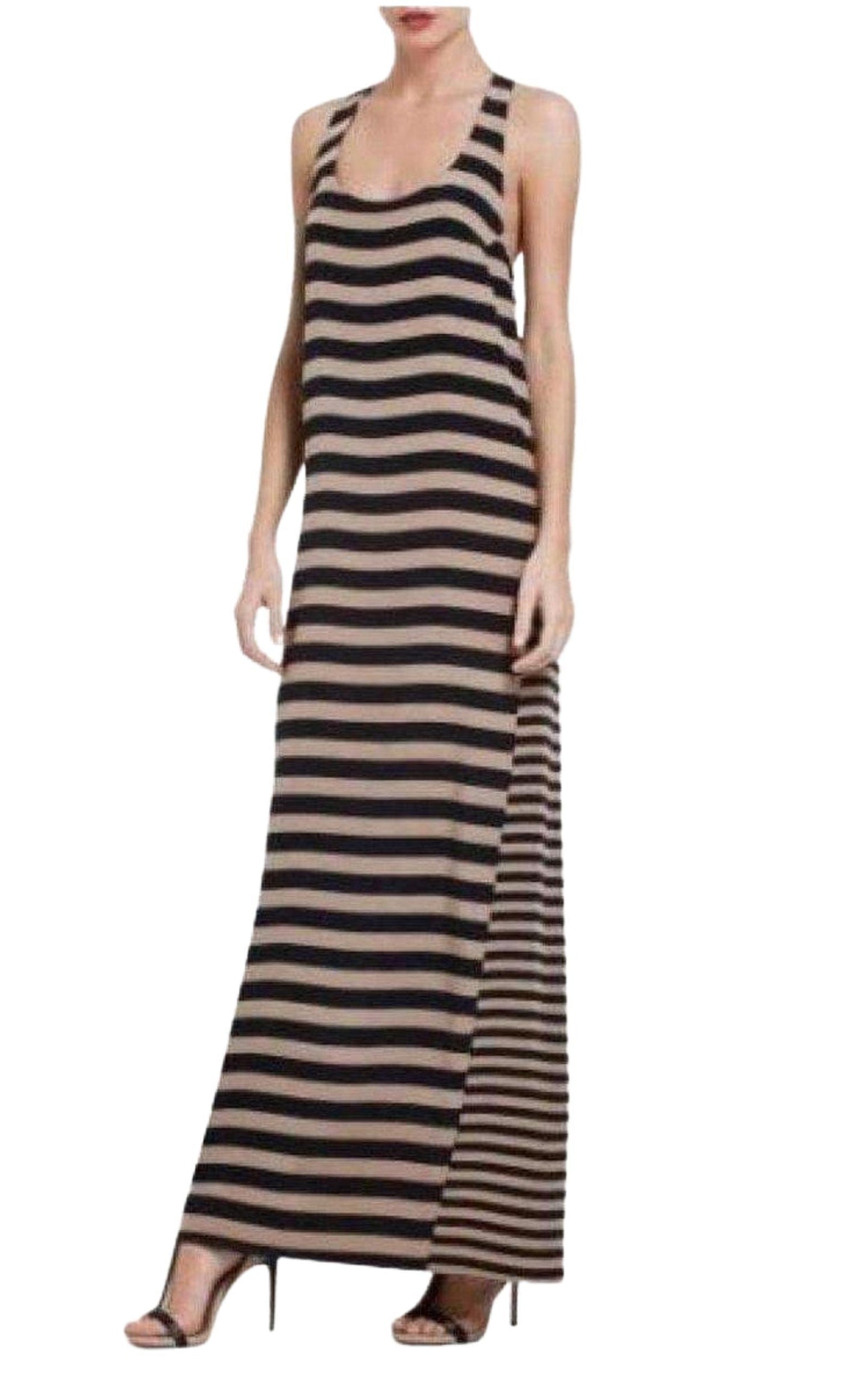 Sara Silk Tank Full Length Striped Silk Dress BCBGMAXAZRIA