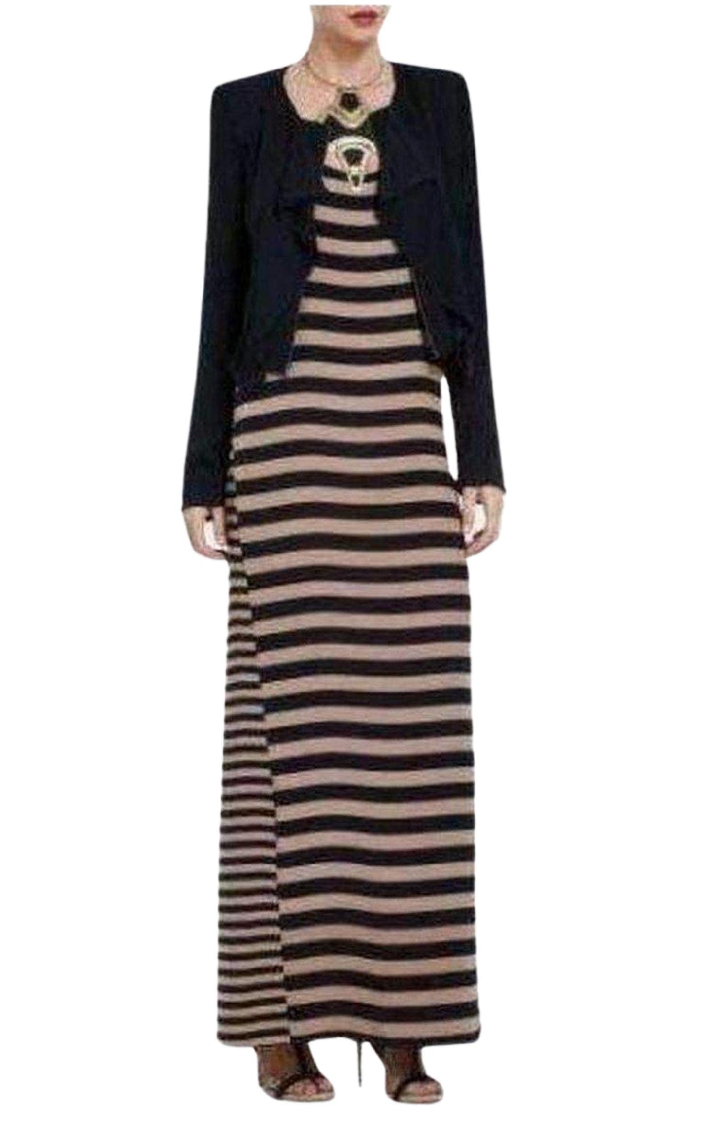 Sara Silk Tank Full Length Striped Silk Dress BCBGMAXAZRIA