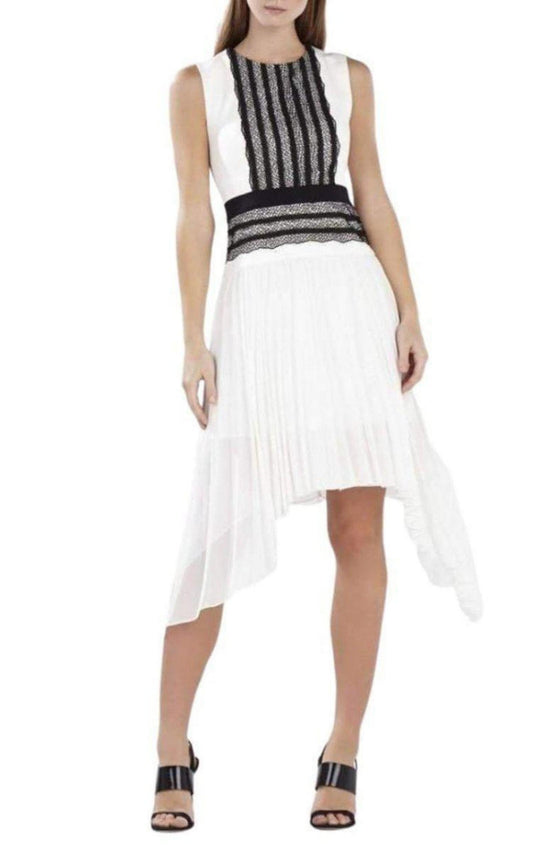 Sleeveless Pleated-Skirt Lace-Trim Dress BCBGMAXAZRIA