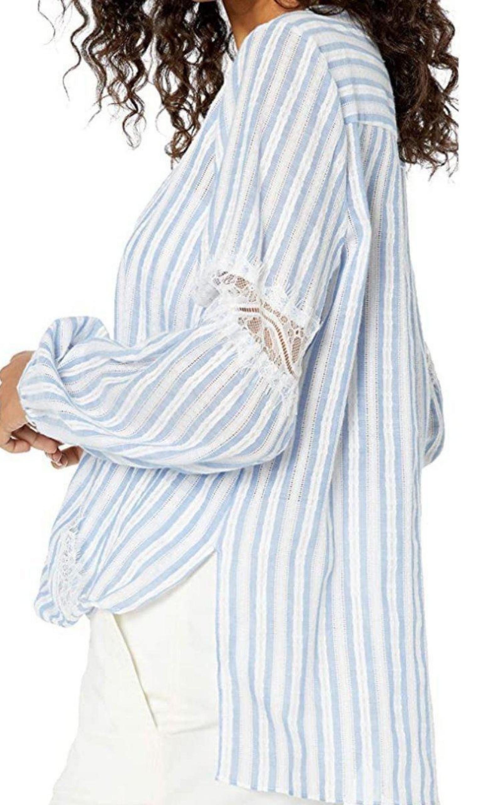 Striped Faux Wrap Cotton Blouse BCBGMAXAZRIA