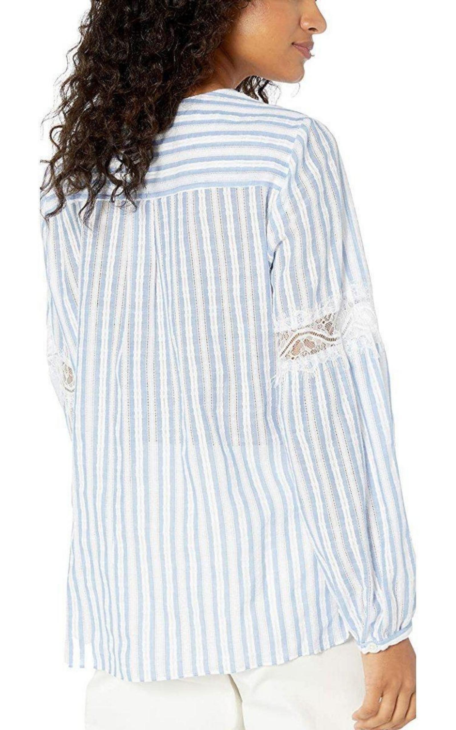 Striped Faux Wrap Cotton Blouse BCBGMAXAZRIA