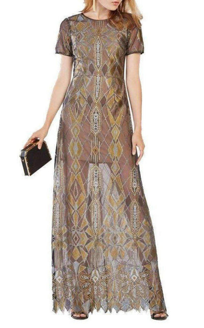 Taliah Metallic Geometric Lace Gown BCBGMAXAZRIA