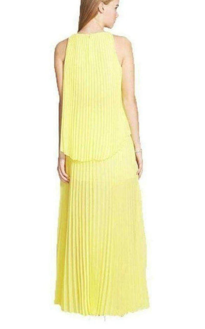 Yellow Jenine Neon High Split Pleated Skirt Maxi Dress BCBGMAXAZRIA