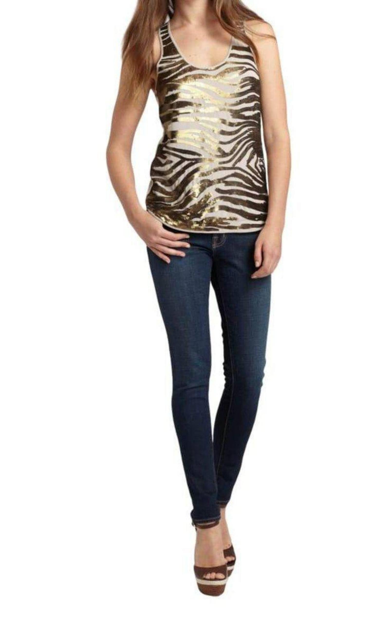 Zebra Sequined Tank Top BCBGMAXAZRIA