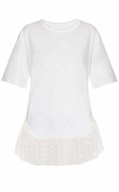 Lace Trimmed White Short Sleeve T-Shirt Chloe