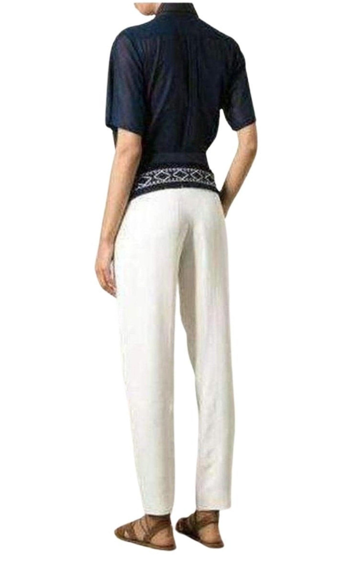 White Embroidered Cotton Pants Chloe