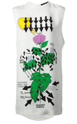 White Silk Botanical Diagram Dress Christopher Kane