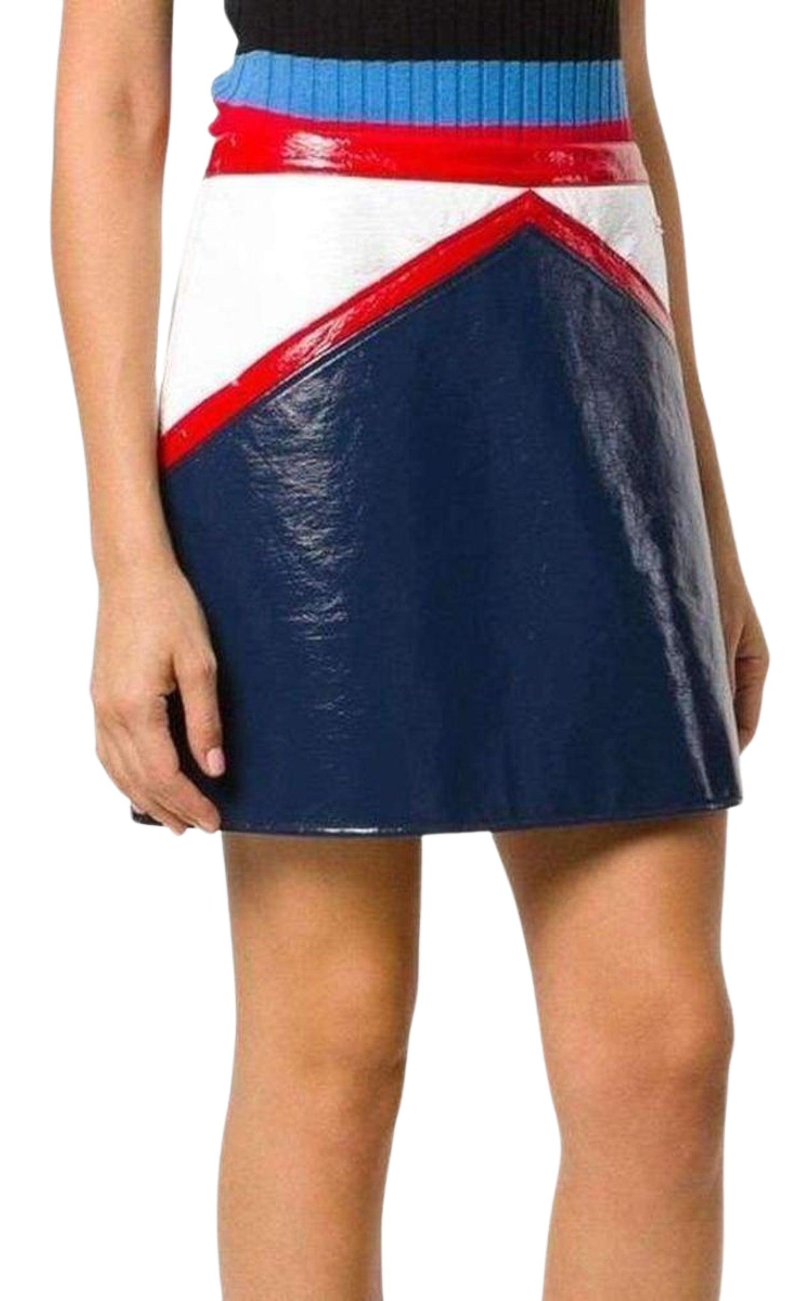 Blue and White Vinyl Mini Skirt Courreges