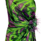 Dekolte Strapless Green Purple Print Party Dress