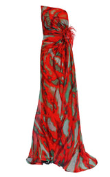 Dekolte Strapless Red Print Party Dress