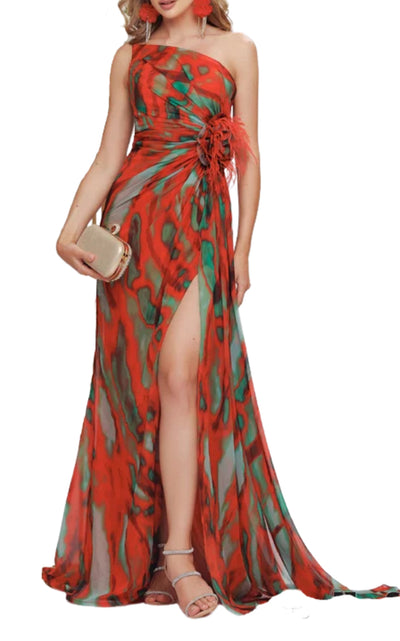 Dekolte Strapless Red Print Party Dress