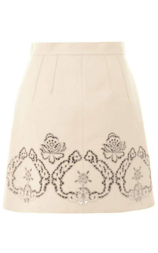 Beige Laser-cut Leather Skirt Dolce & Gabbana