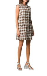 Embellished Checked Tweed Shift Dress Dolce & Gabbana