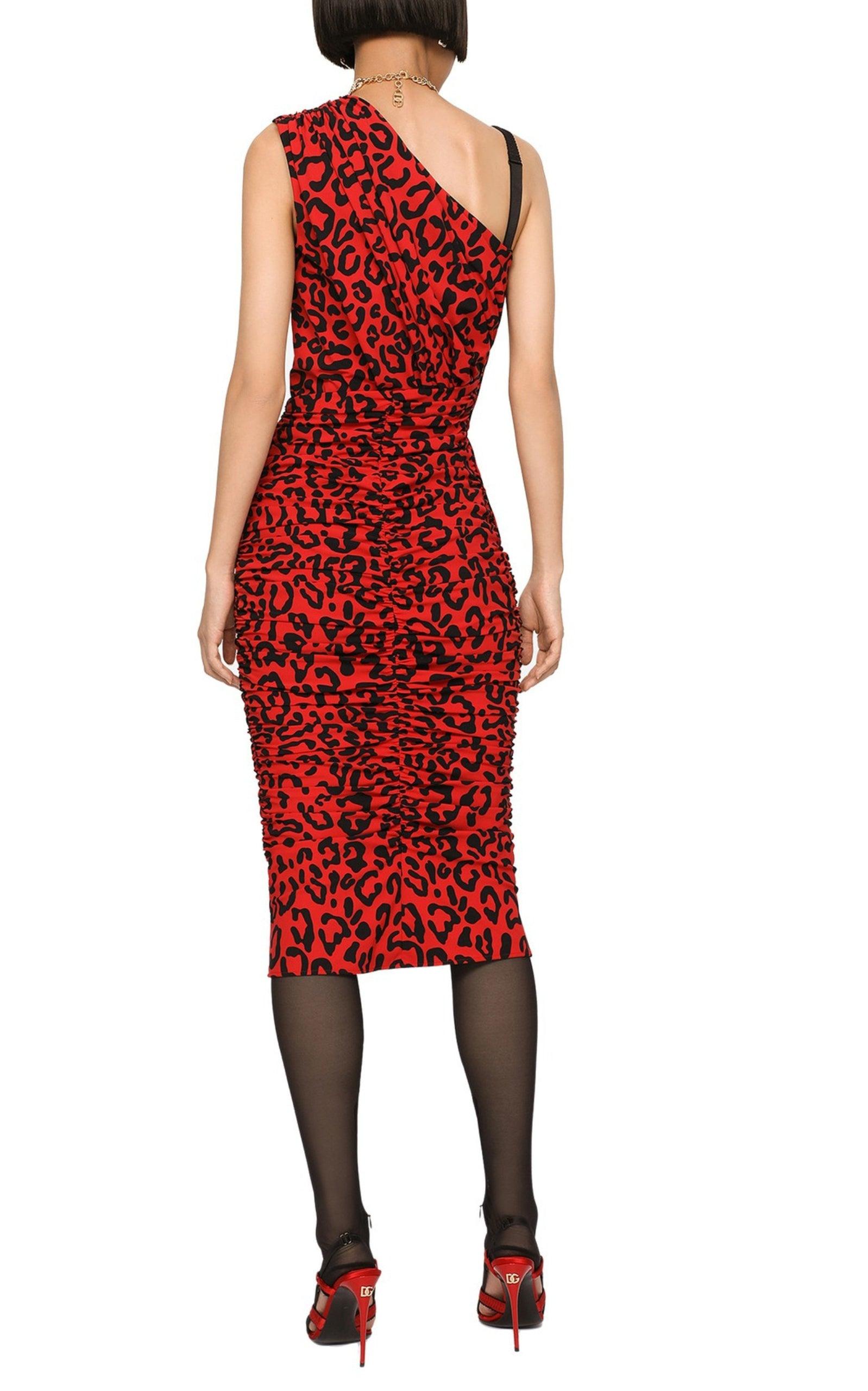 One-shoulder Leopard-print Dress Dolce & Gabbana