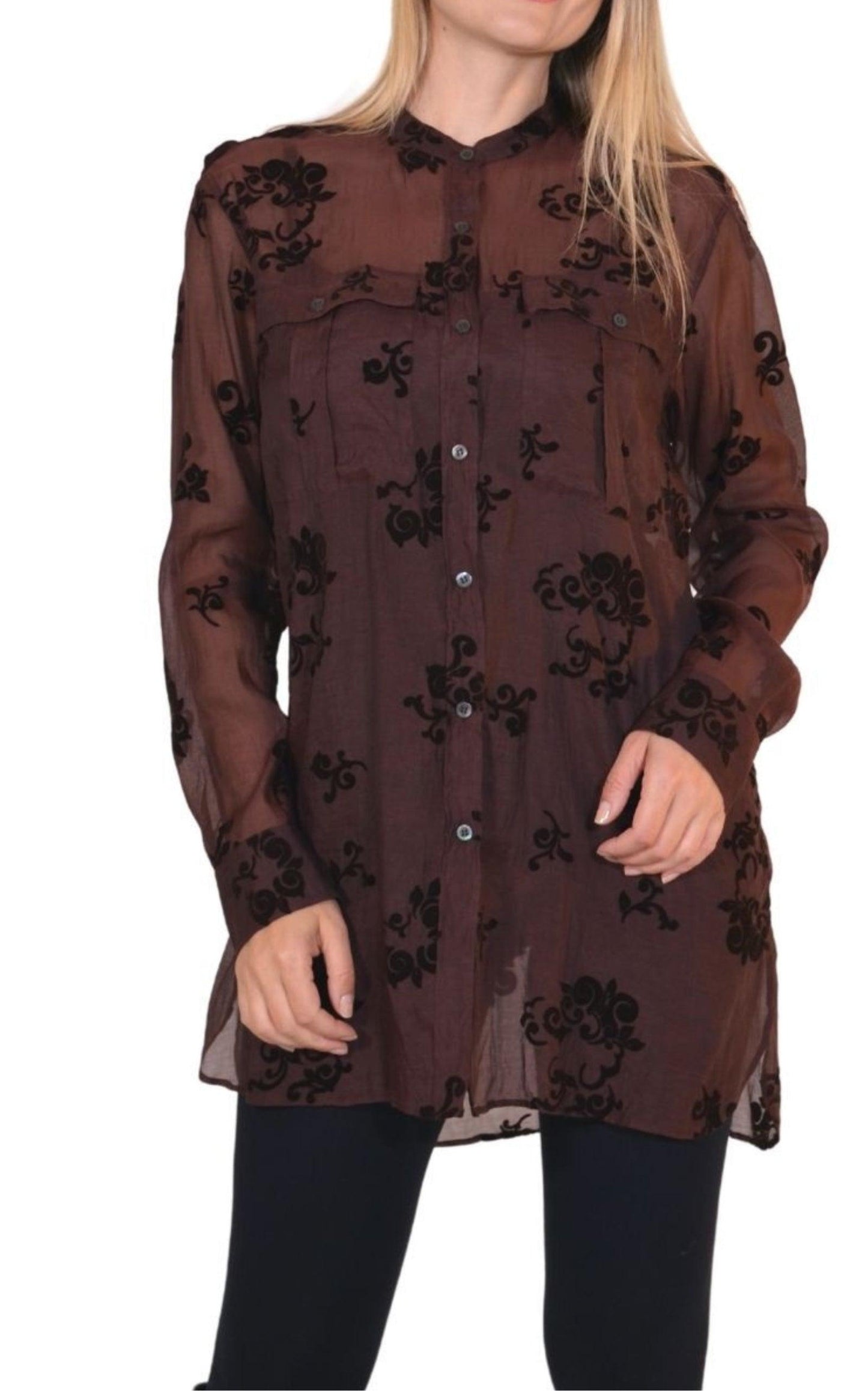  Dries Van NotenBurgundy Floral Silk Blend Shirt - Runway Catalog