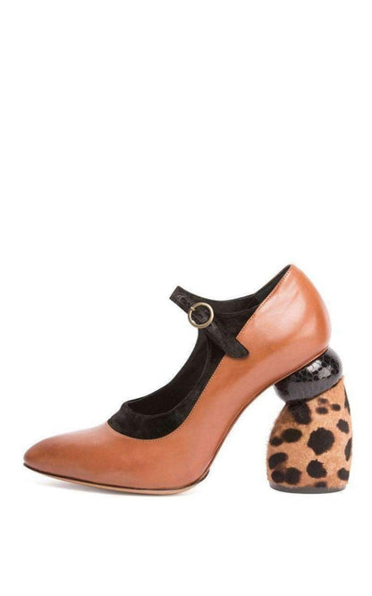 Dries Van Noten Camel Leopard Leather Mary Jane Shoes