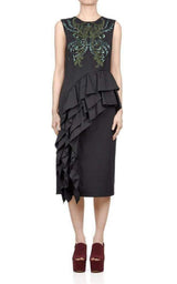 Sequinned Asymmetric Ruffle Cotton Dress Dries Van Noten