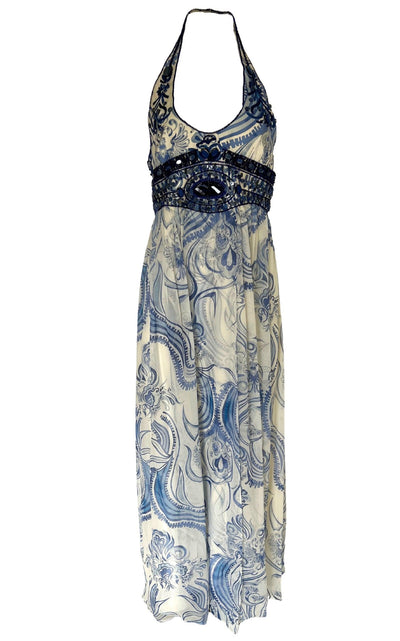 Greek Bleach Lazurite Silk Halter Gown Dress Emilio Pucci