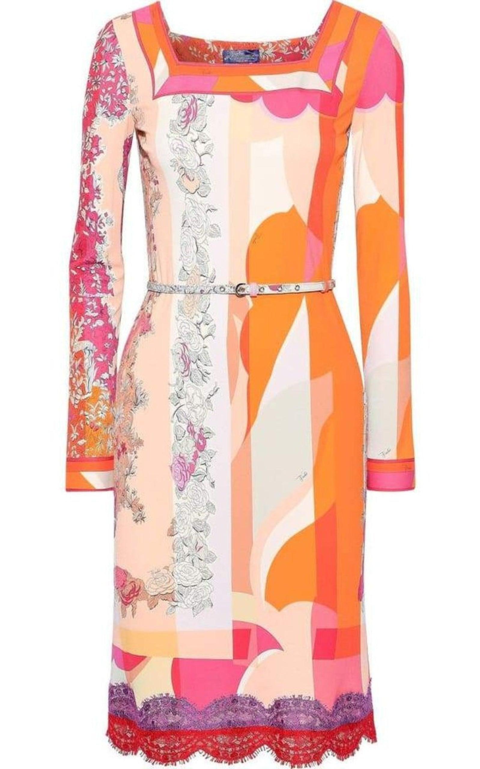 Emilio Pucci Lace-Trimmed Printed Jersey Dress