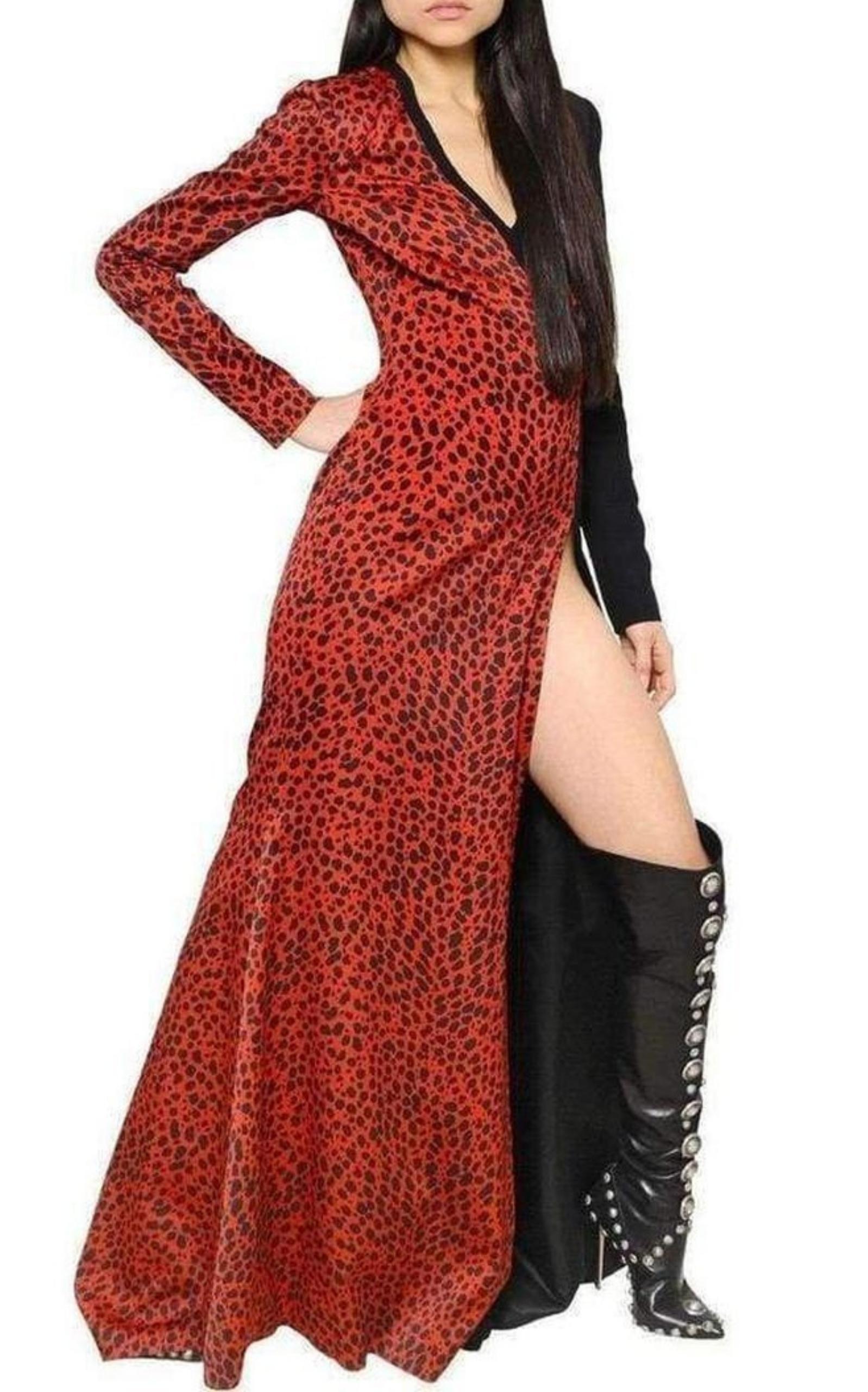 Red Leopard Print Stretch Silk Gown Fausto Puglisi