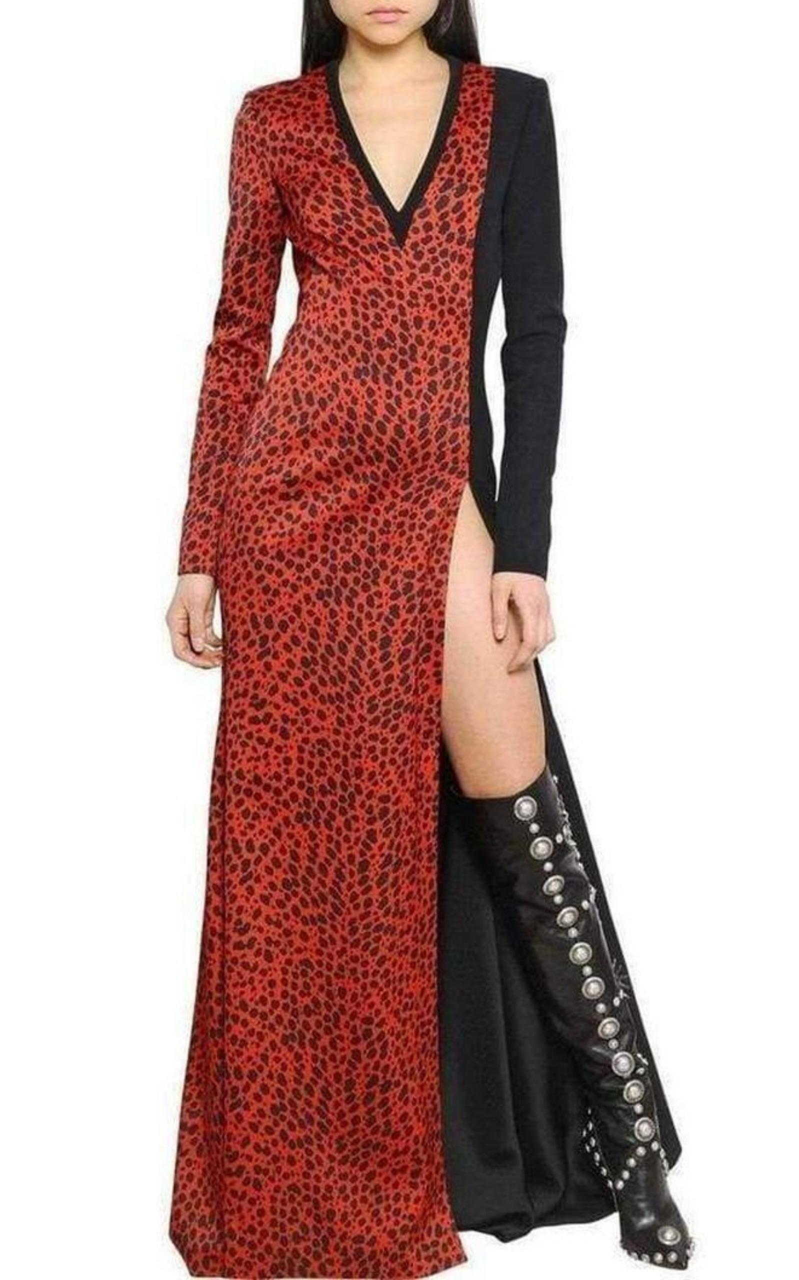 Red Leopard Print Stretch Silk Gown Fausto Puglisi