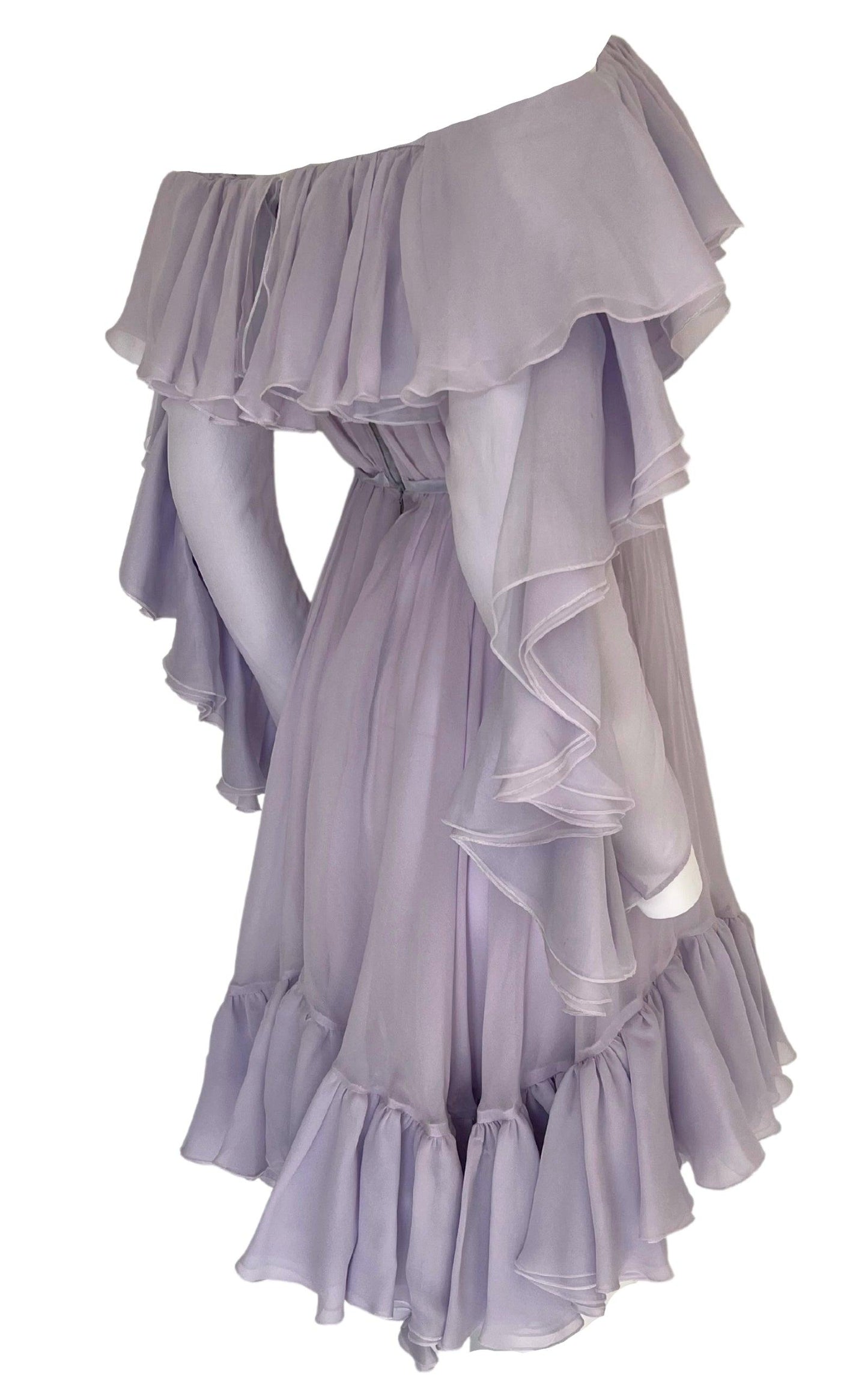 Ruffled Off-Shoulder Silk Dress Giambattista Valli