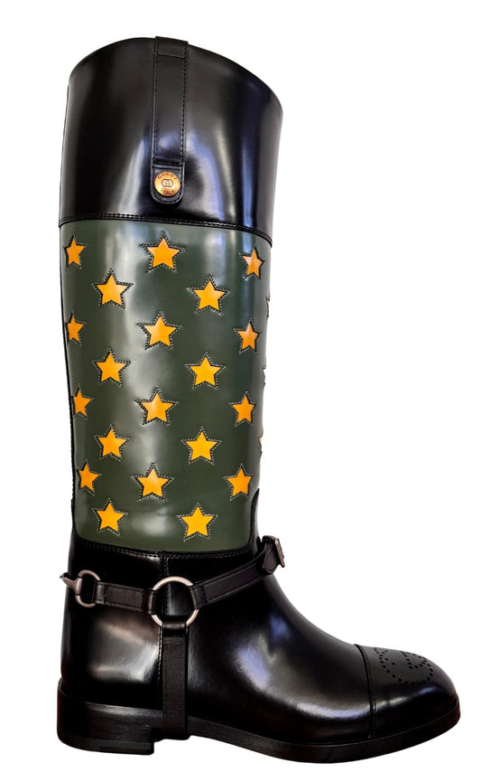 Abstract Art Pop Leather Riding Boot Gucci