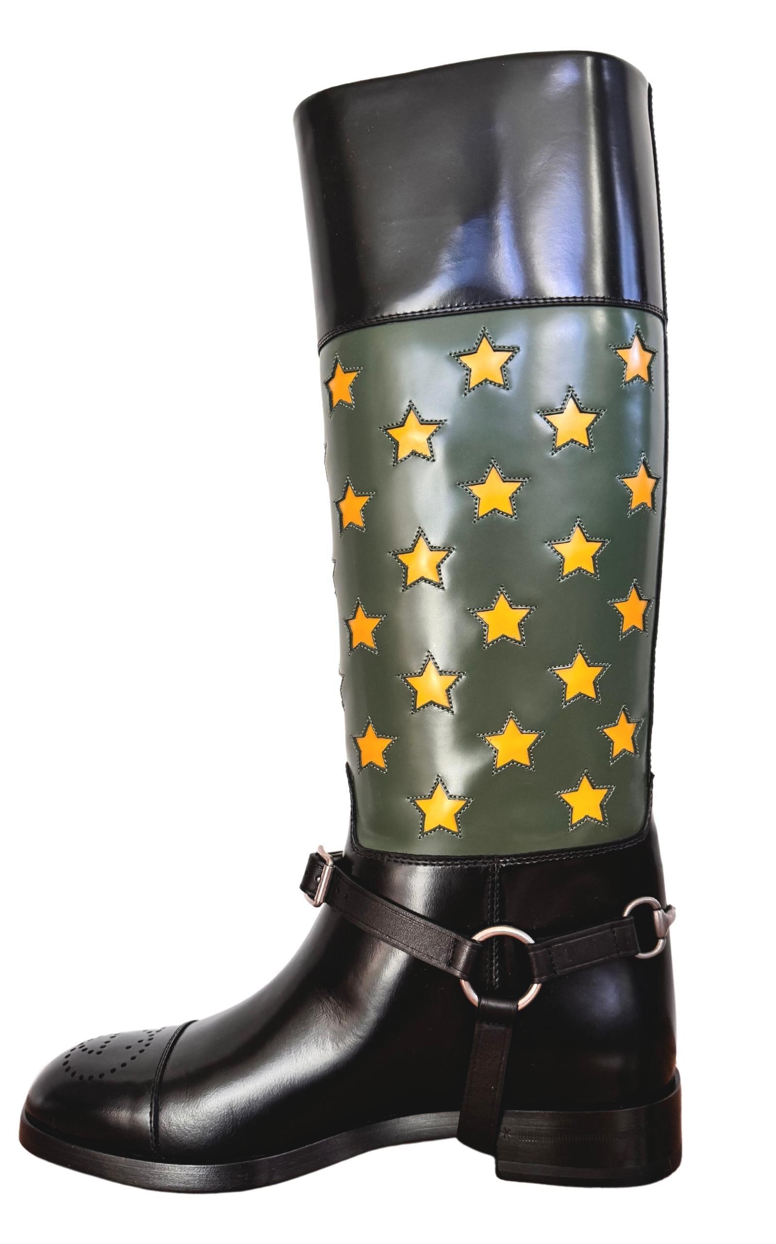 Abstract Art Pop Leather Riding Boot Gucci