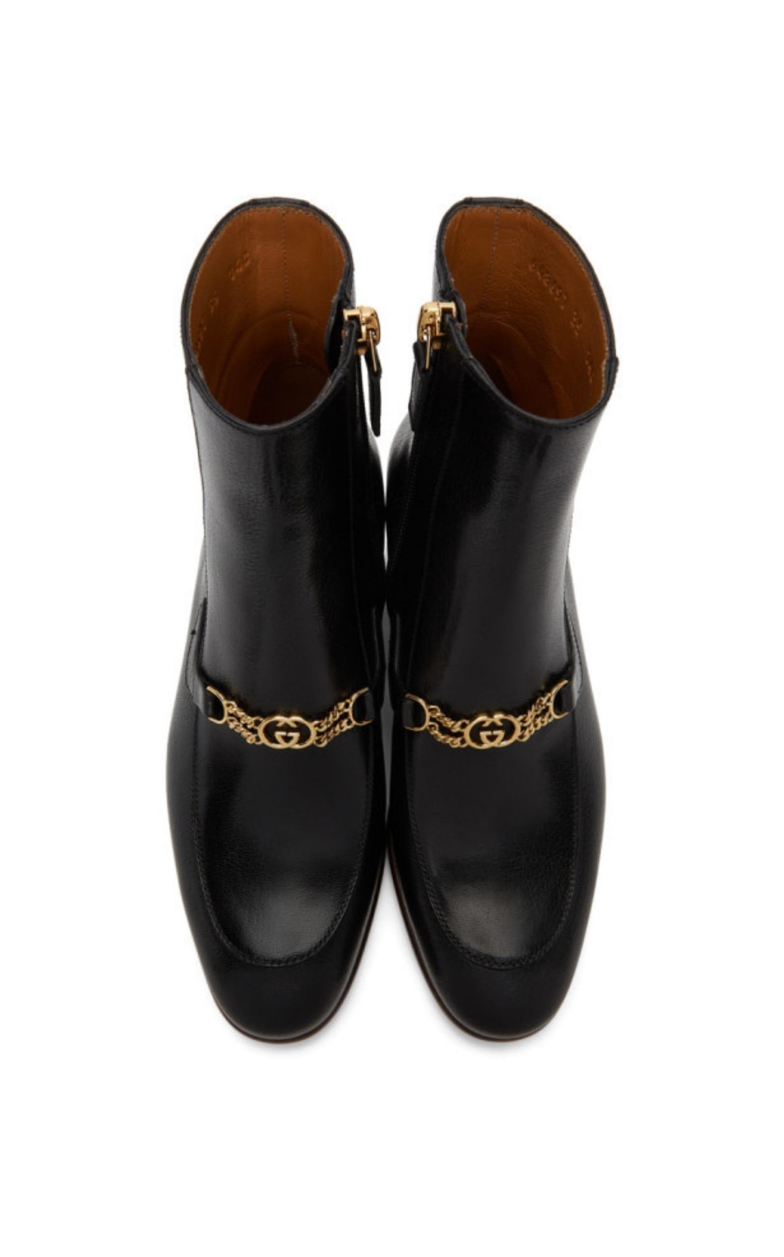 Black Interlocking G Chain Ankle Boots Gucci