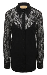 Black Lace Floral Motif Shirt Gucci