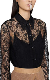 Black Lace Floral Motif Shirt Gucci