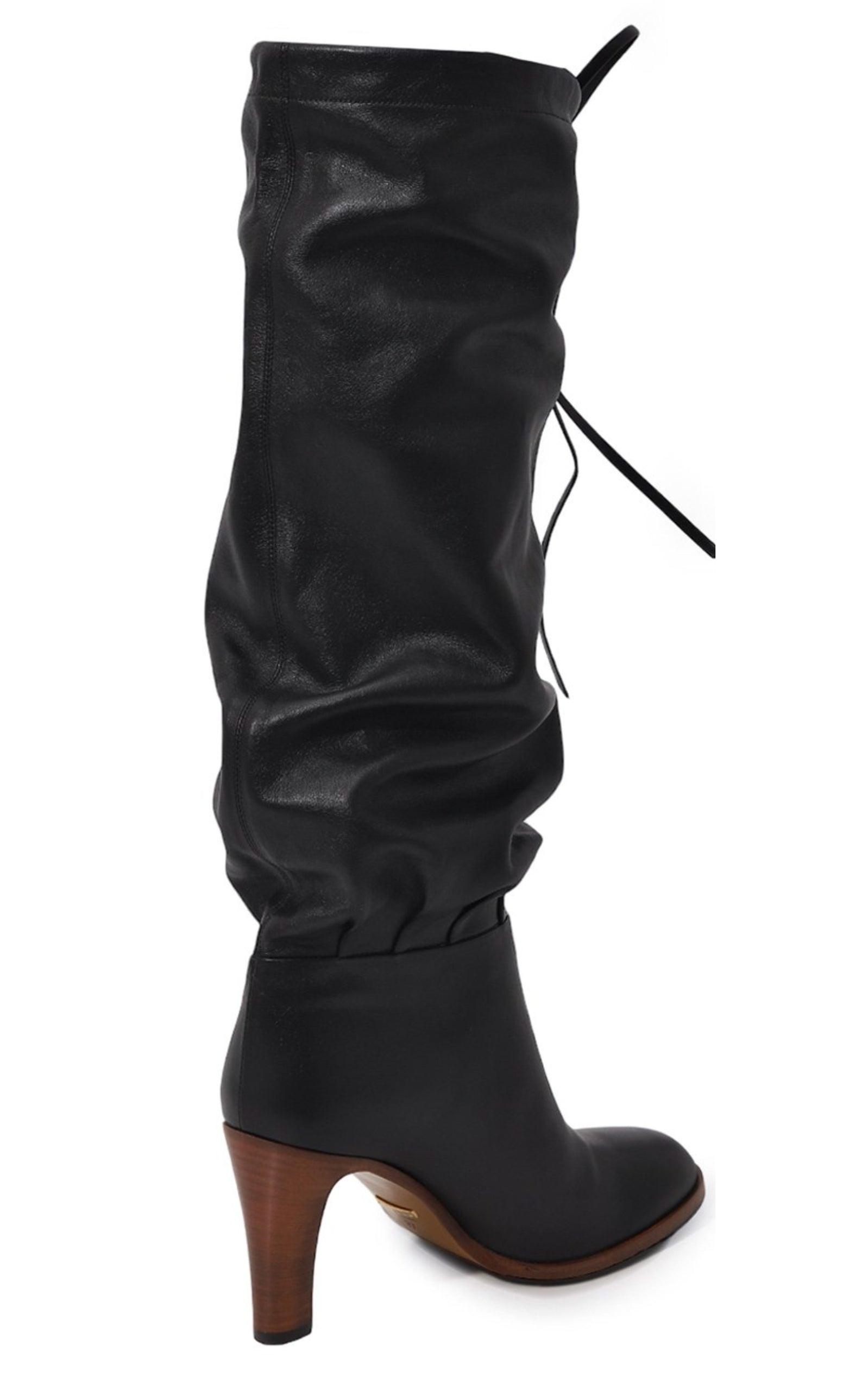 Gucci Black Leather Boots up to the Knee with Mid-heel