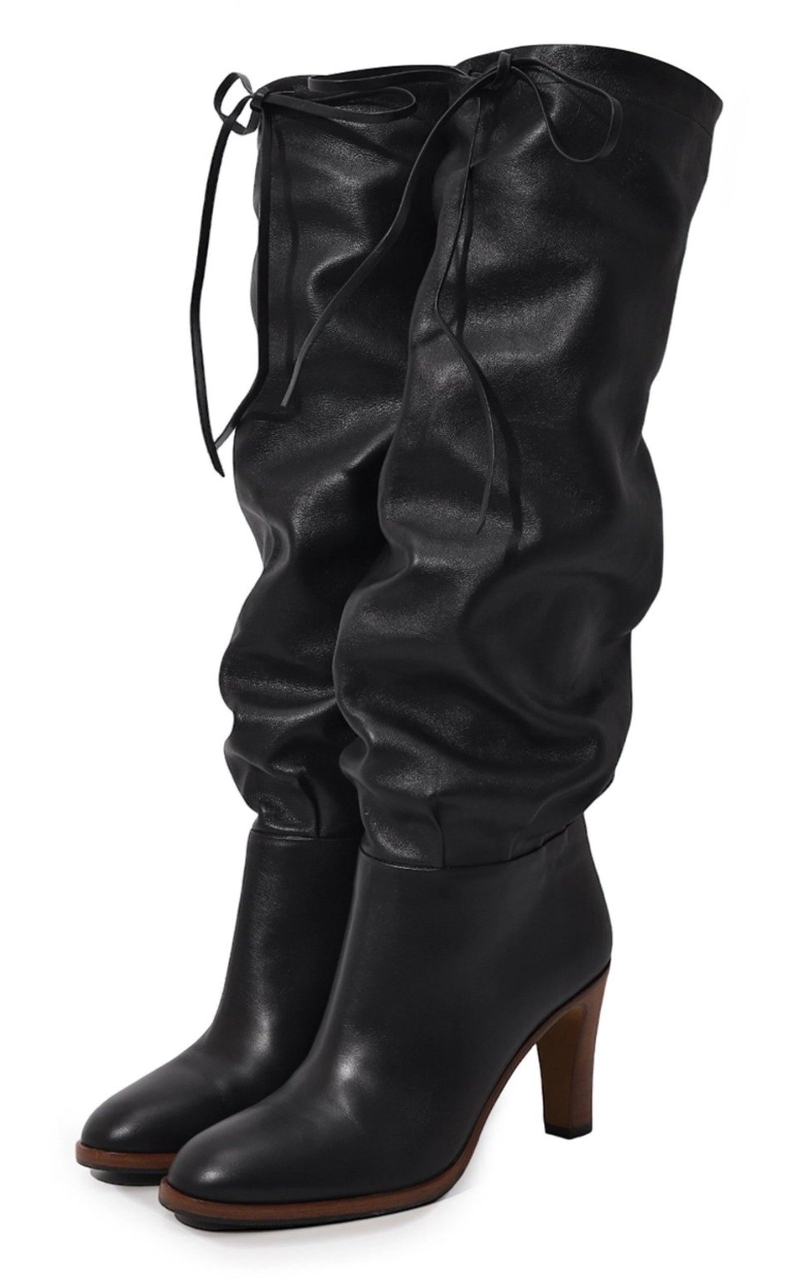 Gucci Black Leather Boots up to the Knee with Mid-heel